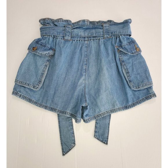 Urban Outfitters Shorts Fiona Blue Denim Belted Paper Bag Waist Sz S 1379 - Picture 9 of 11